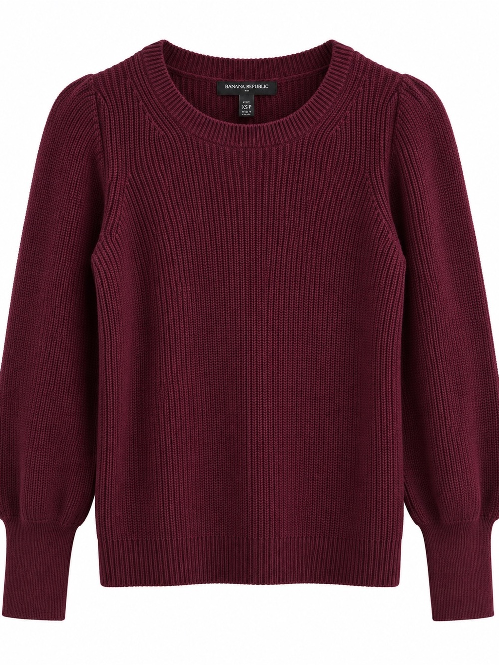 Banana Republic Burgundy Puff Sleeve Knit Sweater Petite XS Classic Preppy